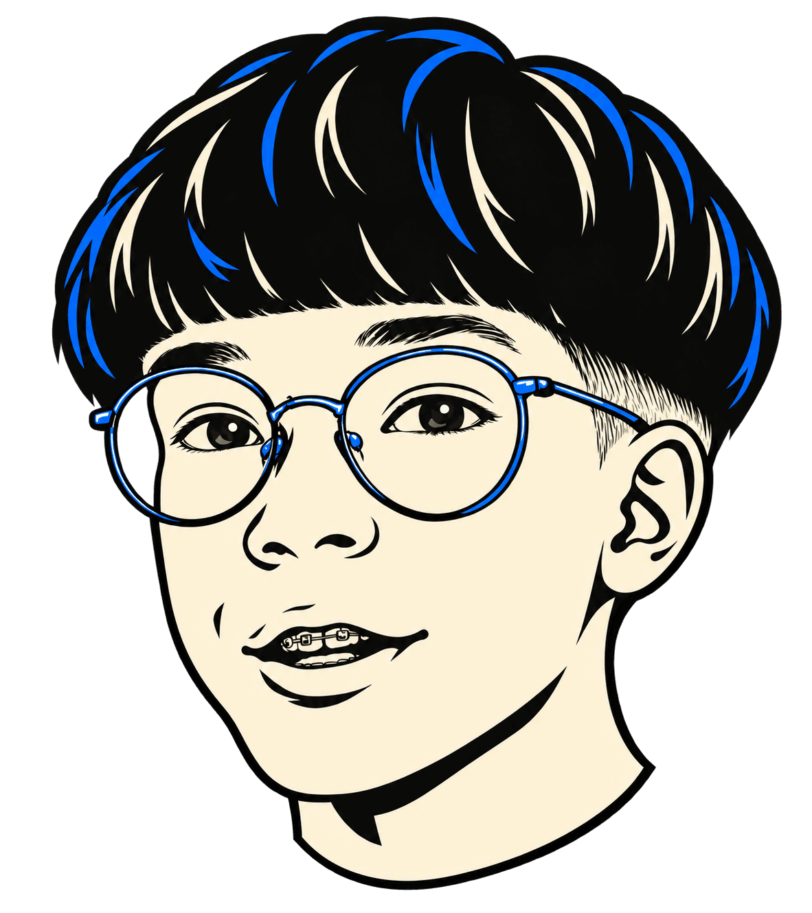 The original SideSide character with a bowl cut and blue glasses